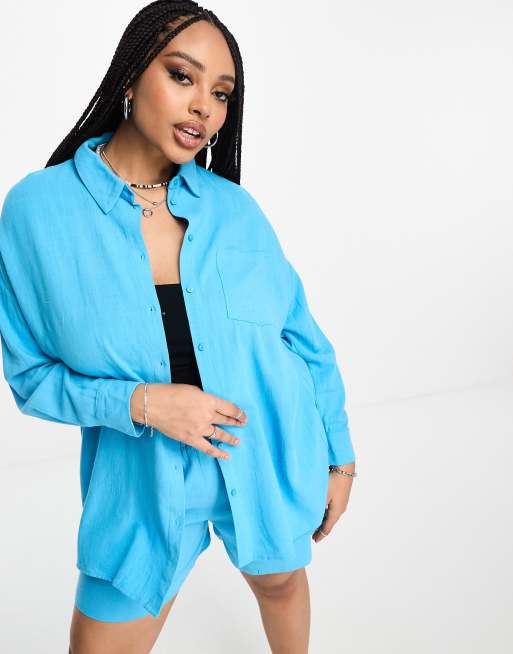 Women's Oversized Linen Blend Button-Through Shirt, Women's Tops