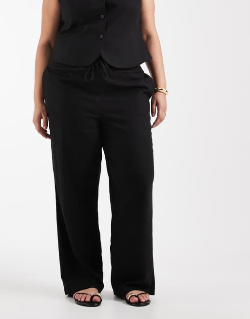 ONLY Curve linen blend trousers co-ord in black, 2 of 5