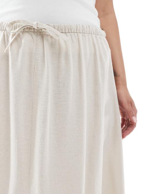 ONLY Curve linen mix high waist maxi skirt in stone, 2 of 5