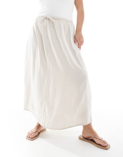 ONLY Curve linen mix high waist maxi skirt in stone, 5 of 5