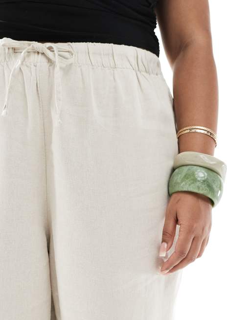 ONLY Curve linen mix pull-on pants in beige, 2 of 5