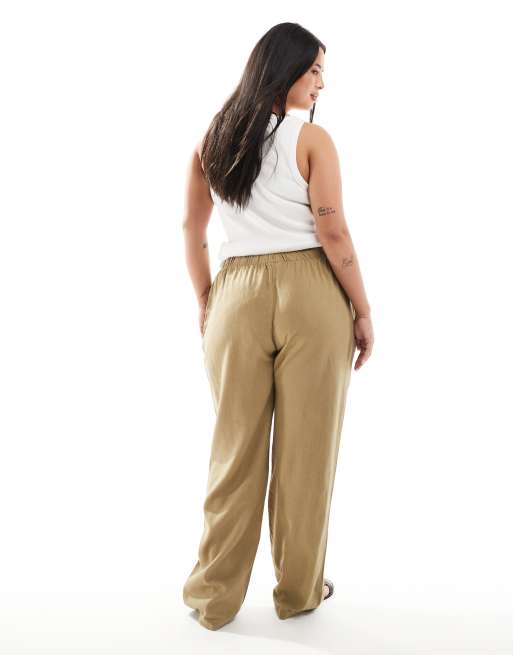 ONLY Curve linen mix pull on pants in light khaki - part of a set, 2 of 5