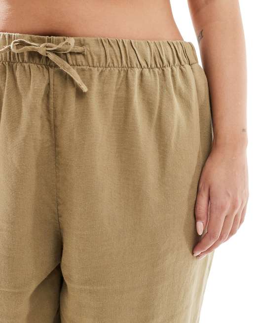ONLY Curve linen mix pull on pants in light khaki - part of a set, 3 of 5