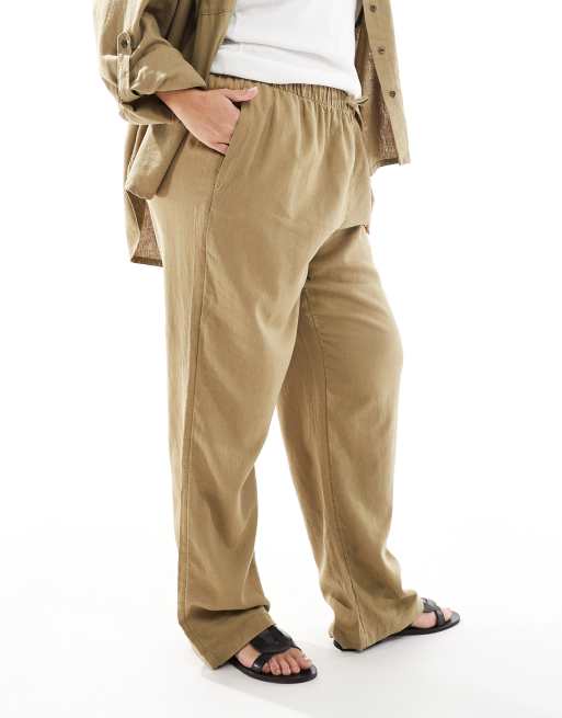 ONLY Curve linen mix pull on pants in light khaki - part of a set, 4 of 5