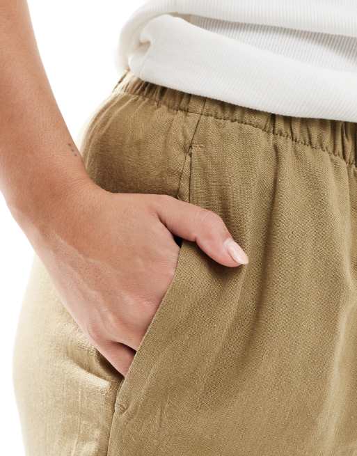 ONLY Curve linen mix pull on pants in light khaki - part of a set, 5 of 5
