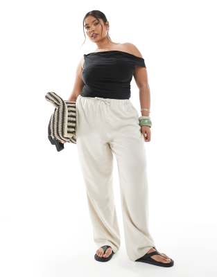 Only Curve ONLY Curve linen mix pull on trousers in beige-Neutral