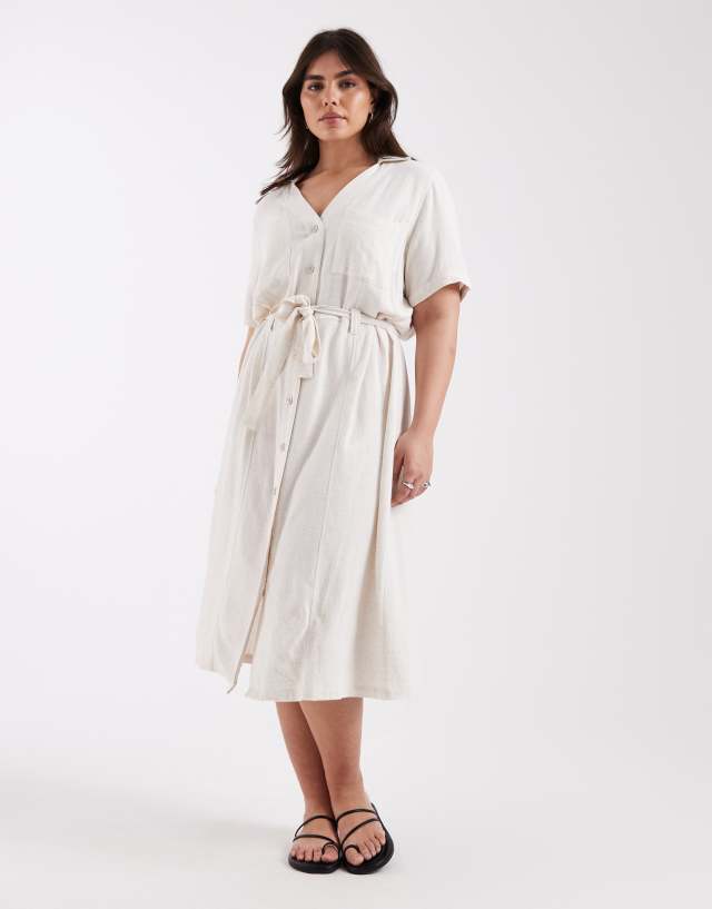 womens cream shirt dress Only Carmakoma 'CARSiesta' female beige melange size 52 Wood Option:All in Black Walnut Brown One Shoulder Bridesmaid Color_RED Midi dress enhancing shape