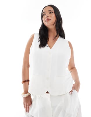 Only Curve ONLY Curve linen tailored vest co-ord in white-Green