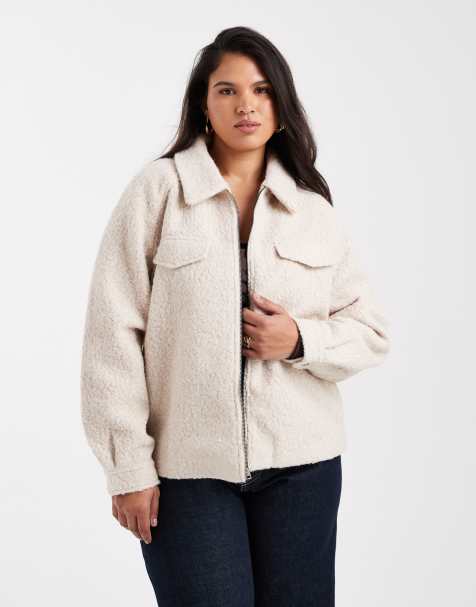 ONLY Curve – Ljusbeige jacka med dragkedja i bouclé - view 1