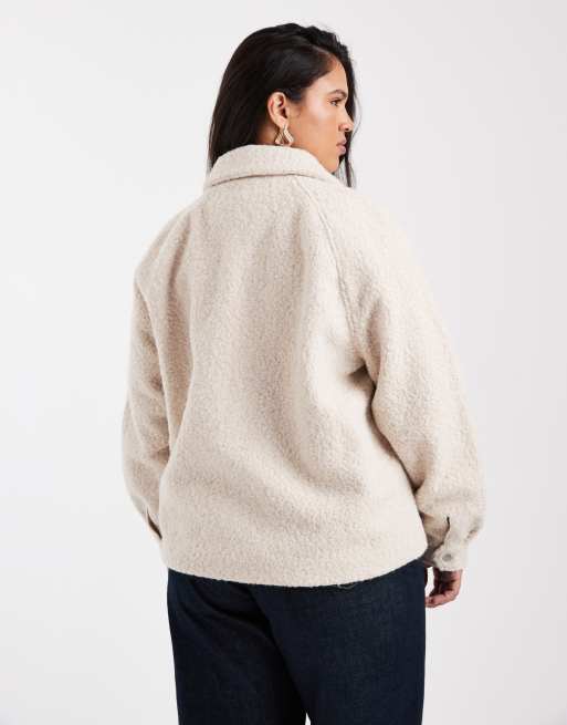ONLY Curve – Ljusbeige jacka med dragkedja i bouclé, 4 av 4