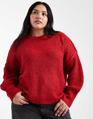 Only Curve - Locker sitzender Pullover in Burgunderrot mit Streifenstruktur
