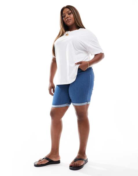 ONLY Curve long denim shorts in mid blue - view 1