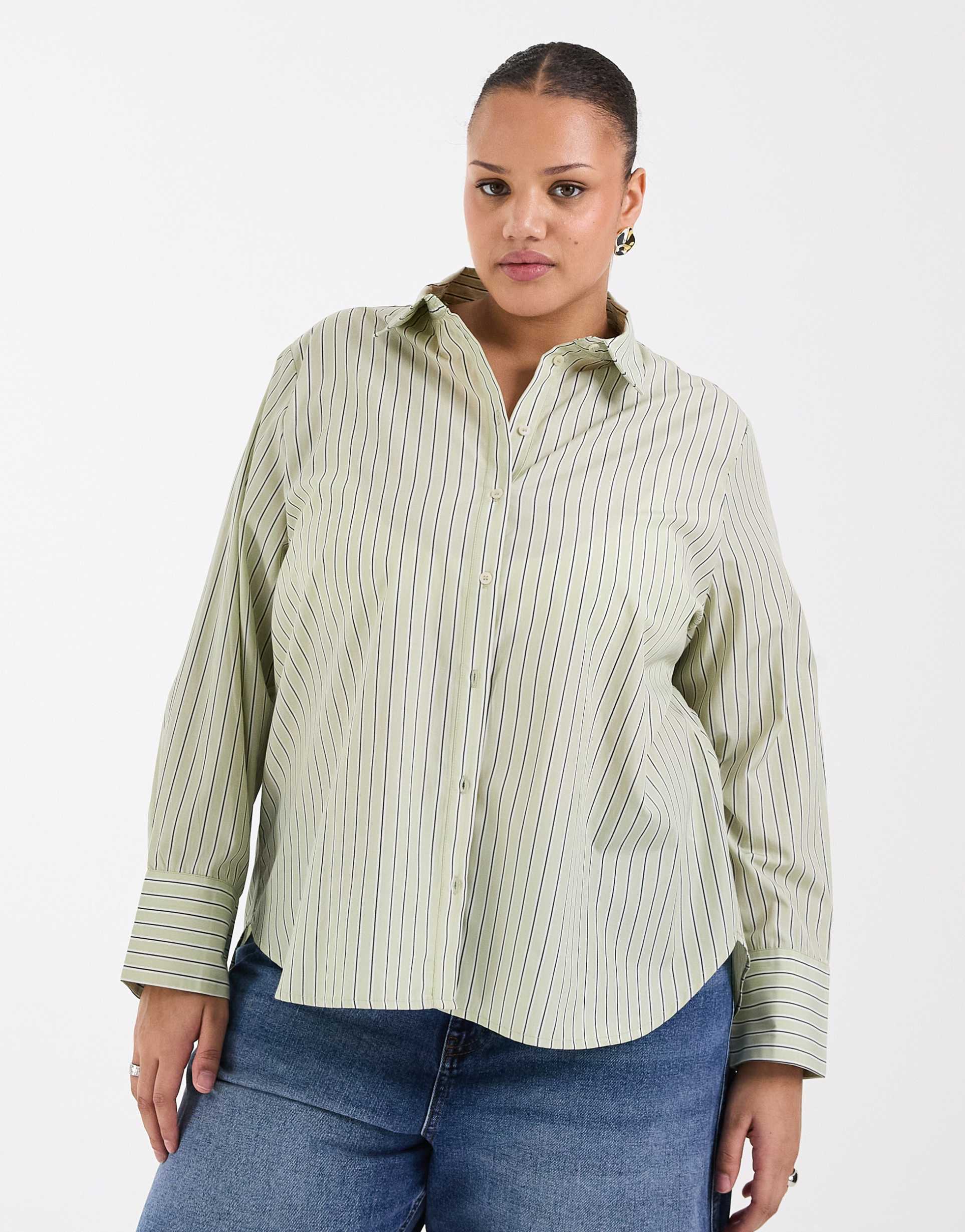 only curve long sleeve shirt in green stripe