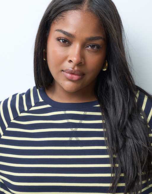 ONLY Curve long sleeve t-shirt in navy & yellow stripes, 4 of 4