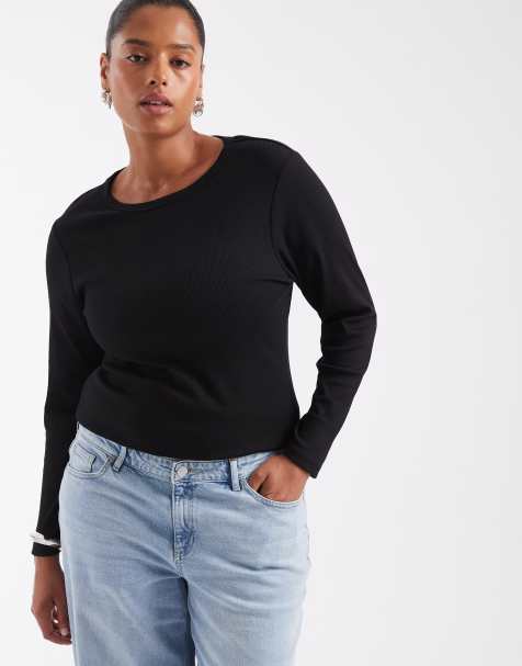 ONLY Curve long sleeve top in black - view 1