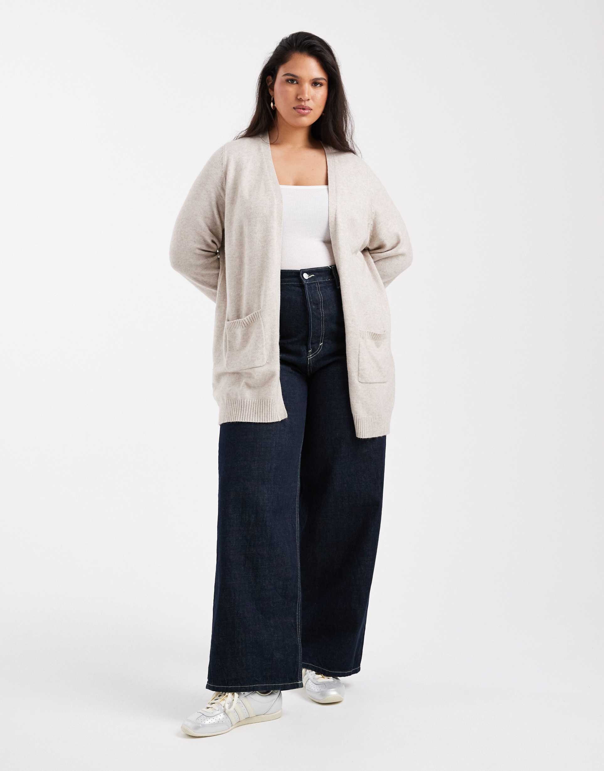 only curve longline cardigan in beige