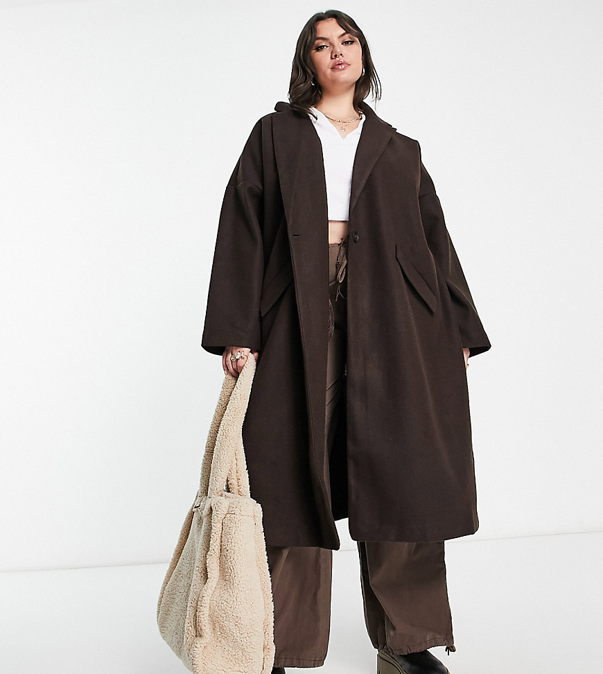 Only Curve longline coat in chocolate-Brown