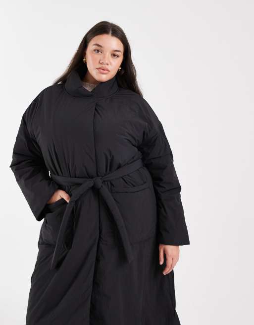 Only Curve – Longline-Mantel in Schwarz mit Bindegürtel, 2 von 4