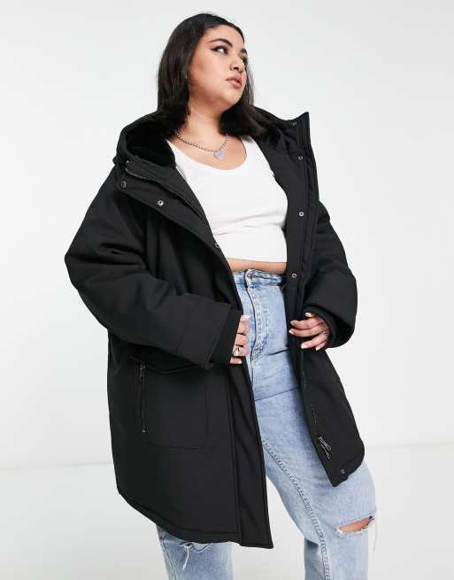 ONLY Curve longline parka coat in black , 4 of 4