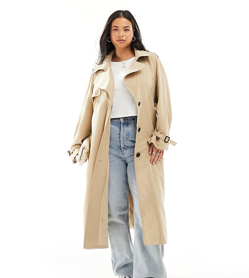 ONLY Curve longline trench coat in beige-Neutral