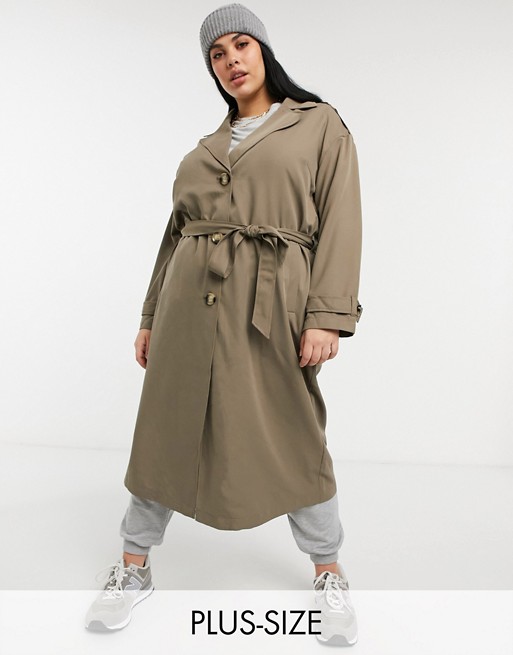 Only Curve longline trench coat in brown