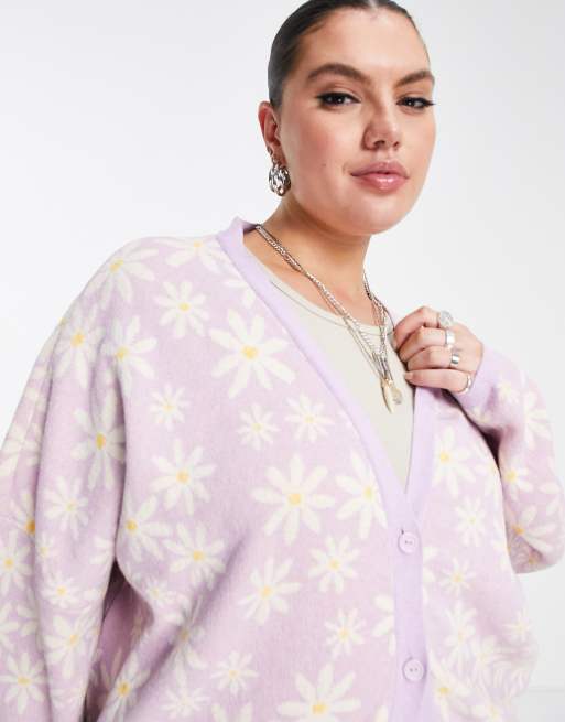Only Curve - Lyserød cardigan med marguerit-print, 3 af 4