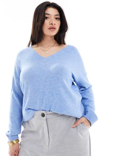 Only Curve - Maglione blu con scollo a V 