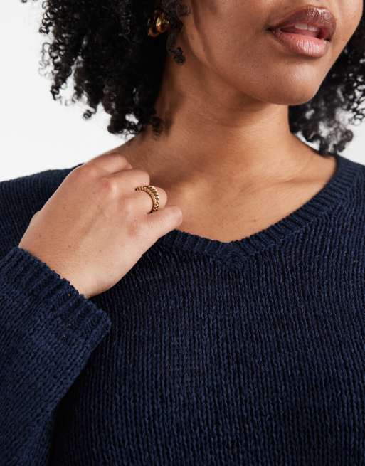 ONLY Curve - Maglione blu navy con scollo a V, 2 di 4