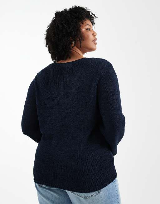 ONLY Curve - Maglione blu navy con scollo a V, 4 di 4