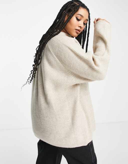 Only Curve - Maglione girocollo beige a coste , 2 di 4