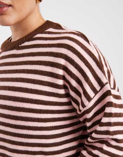 ONLY Curve maglione lavorato a maglia a righe marroni e rosa, 4 di 4