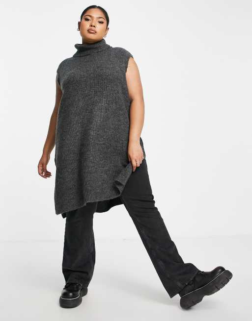 Only Curve - Maglione lungo a canotta dolcevita in maglia grigio, 4 di 4