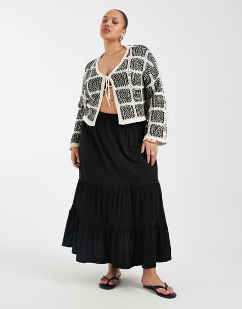 ONLY Curve - Maxi rok met stroken in zwart - view 1