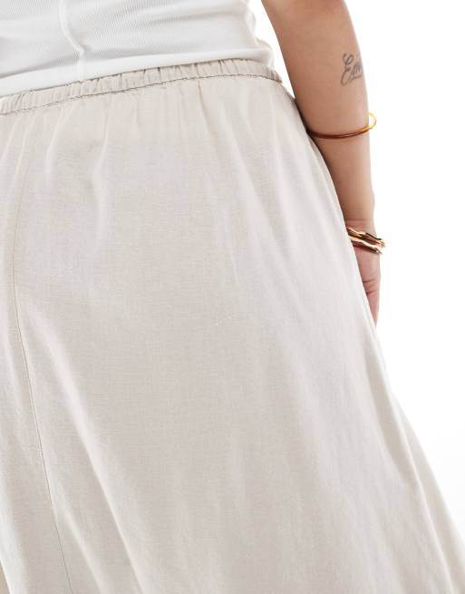 ONLY Curve - Maxi rok van linnenmix met hoge taille in stone, 4 van 5