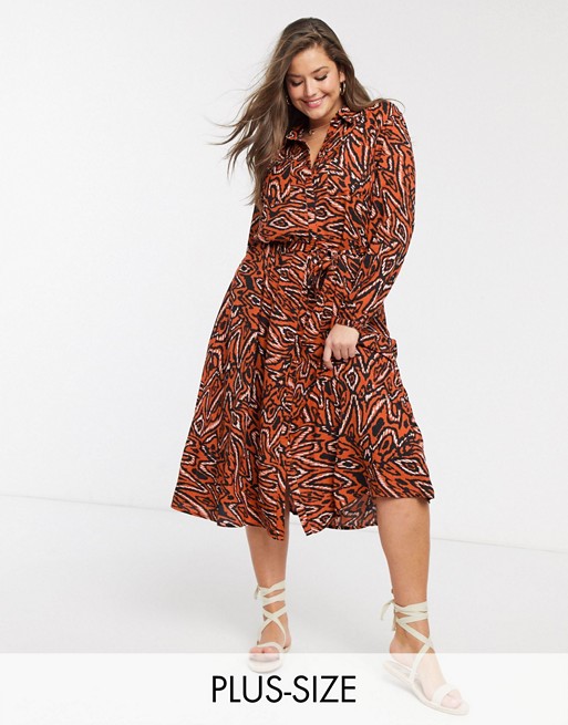 Only Curve maxi shirt dress in aztec print