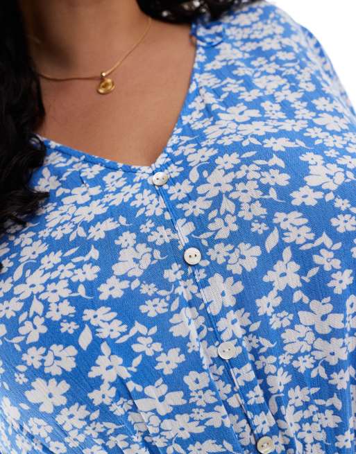 ONLY Curve – Maxikleid in Blau mit Blumenmuster und V-Ausschnitt , 4 von 4
