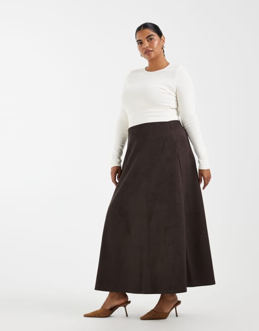 Only Curve Maxirock in Wildlederoptik in Braun, 3 von 5