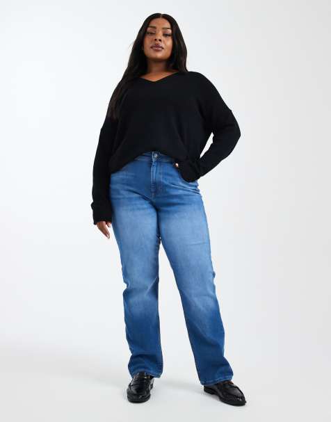 ONLY Curve – Mellanblå jeans med raka ben - view 1