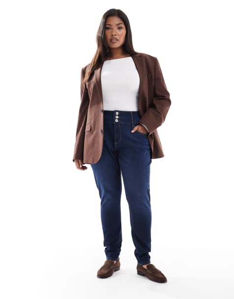 ONLY Curve – Mellanblå skinny jeans med hög midja - view 1