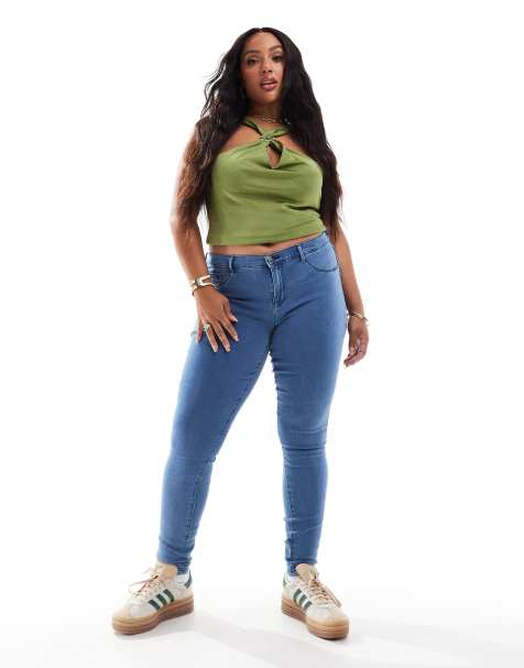 ONLY Curve – Mellanblå, skinny jeans med push up-effekt - view 1