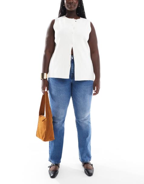 ONLY Curve – Mellanblå, utsvängda jeans - view 1