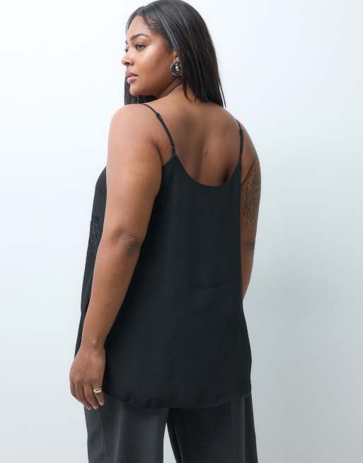 ONLY Curve mesh overlay cami top with lace detail in black, 4 of 4