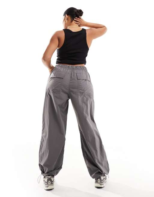 Only Curve mid rise parachute pants in gray | ASOS