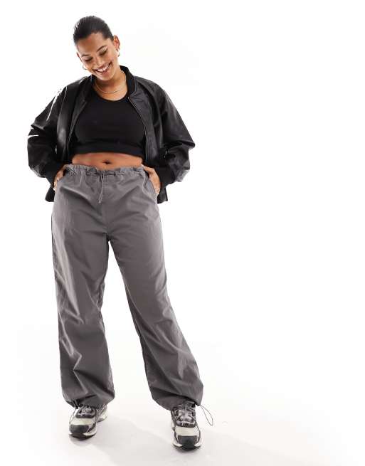 Only Curve mid rise parachute pants in gray | ASOS