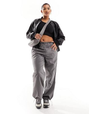 ONLY Curve mid rise parachute trousers in grey