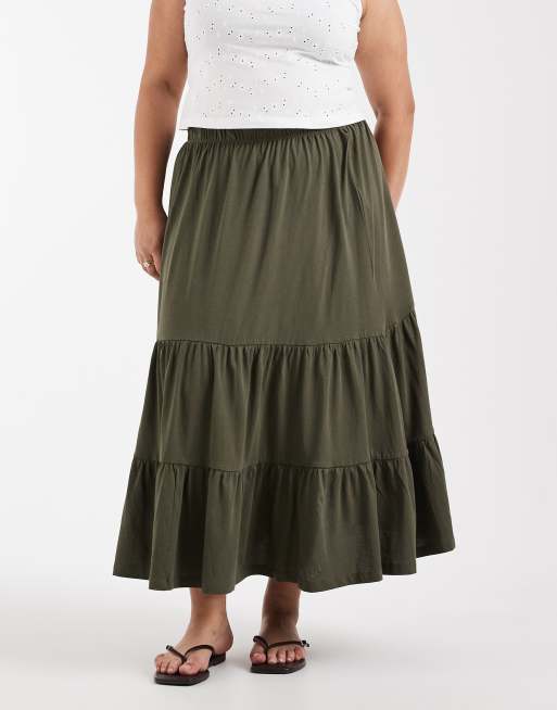 ONLY Curve - Midaxi rok met stroken in kaki , 2 van 5