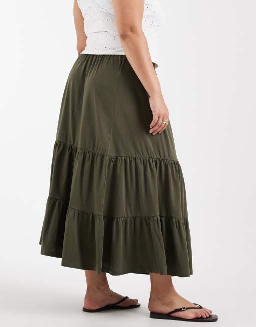 ONLY Curve - Midaxi rok met stroken in kaki , 5 van 5
