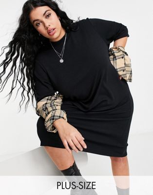 Only Curve midi dress with high neck and 3/4 length sleeves in black - ASOS Price Checker
