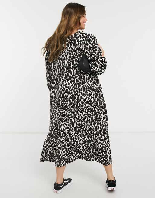 Collusion leopard print midi cheap smock dress