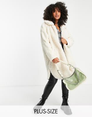 Only Curve midi teddy coat in cream - ASOS Price Checker